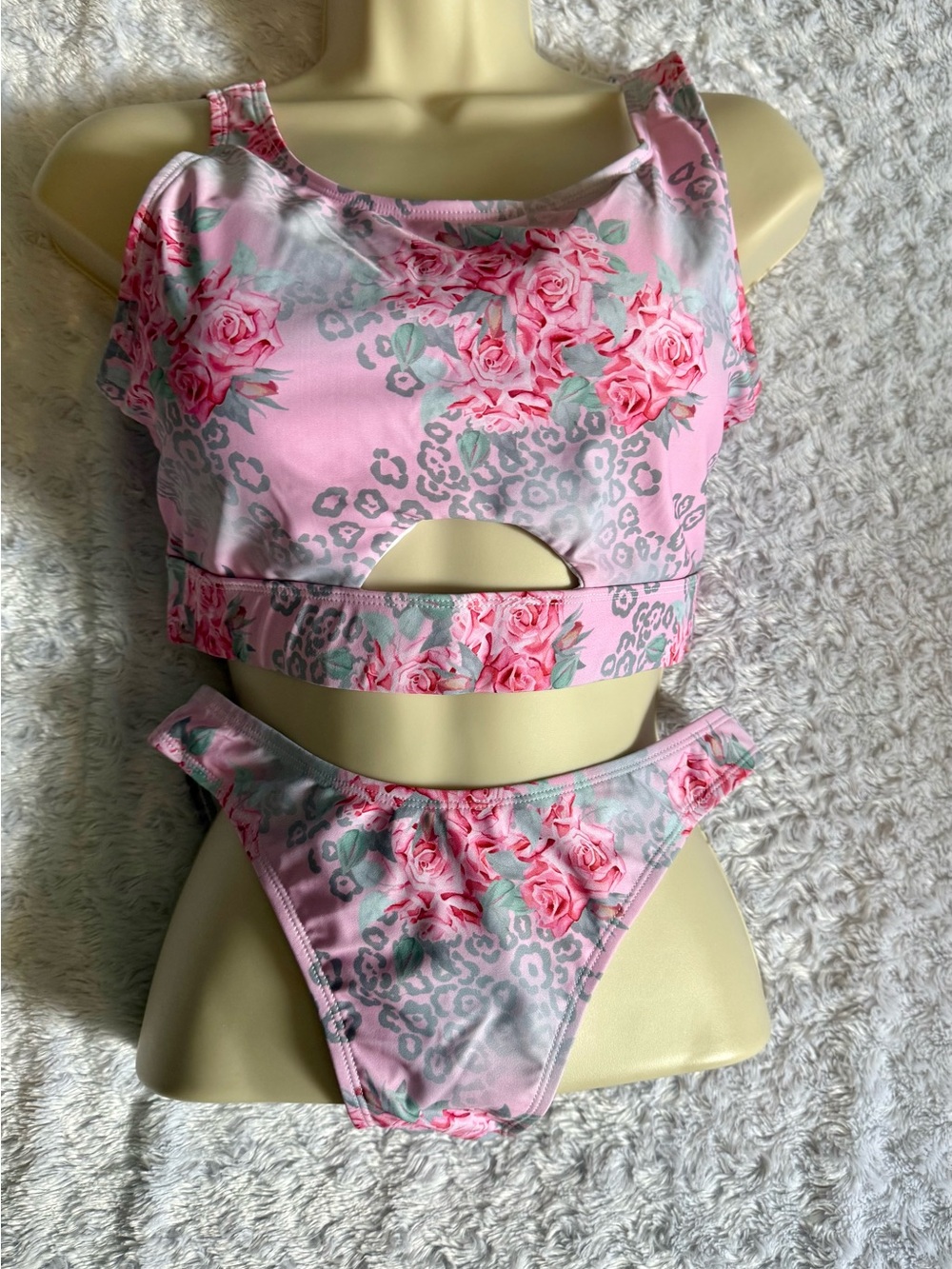 Pink Floral Cutout One-Piece Swimsuit